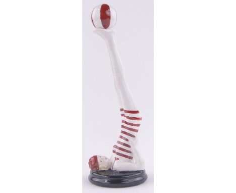An Art Deco style glazed ceramic bathing beauty with a ball, no factory marks, height 28cm.