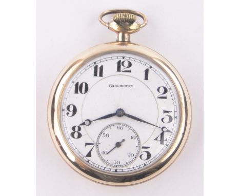 A Burlington Vintage topwind pocket watch, gold plated case with 21 jewel movement, serial no. 3955682, case width 52mm, work
