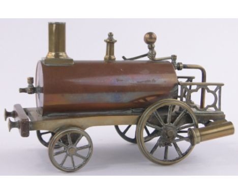 A scratch-built live steam powered model railway engine, length 20cm.