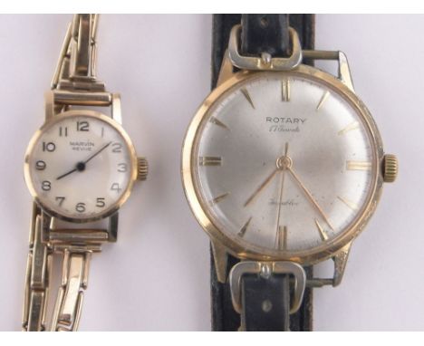A lady's 9ct gold cased Marvin wristwatch and a gent's Rotary Incabloc wristwatch, (2).