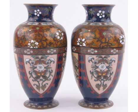 A pair of Chinese Cloisonné enamel vases circa 1900, height 18cm.