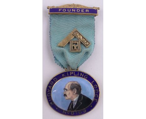 A Rudyard Kipling Lodge silver gilt and enamel Masonic medal, Lodge no. 8169, diameter 38mm.