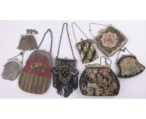 A group of 8 Vintage evening bags and purses, including one with continental silver mount and Berlin beadwork, (8).