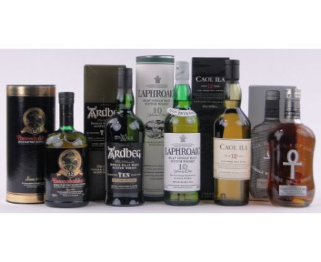 5 Bottles of Islay Single Malt Scotch Whisky, including Laphroaig 10 year old, Bunnahabhain 12 year old, Isle of Jura, Ardbeg