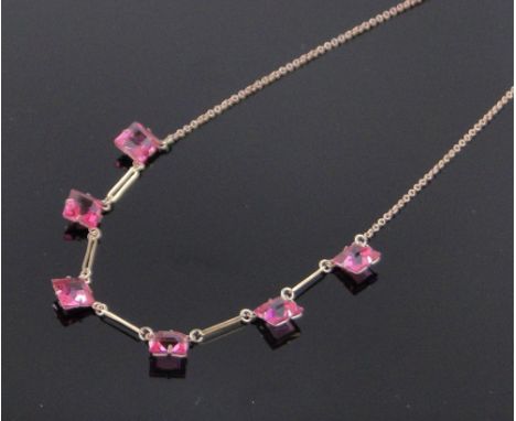 A 9ct gold pink paste set Vintage necklace.