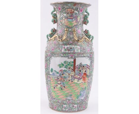 A large modern Chinese Canton enamel vase, hand painted designs, height 64cm.