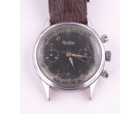 A very rare gent's Breitling Anti-Choc chronograph wristwatch,stainless steel case with leather strap, 2 subsidiary dials, se