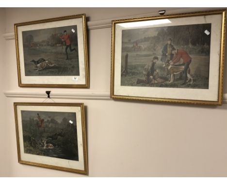 Three gilt framed colour prints depicting hunting, 58 x 43 cm