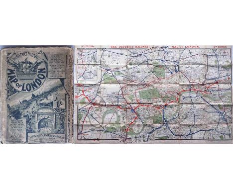 The "District Railway" MAP of London, 5th edition, c1895. A large-scale, full-colour map (42" x 26", 107cm x 66cm), linen-bac