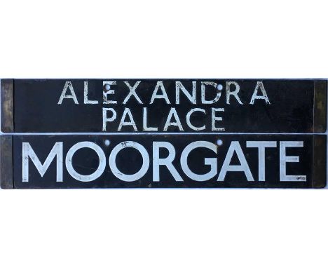 London Underground 1938-Tube Stock enamel CAB DESTINATION PLATE for Alexandra Palace (never used) / Moorgate on the Northern 