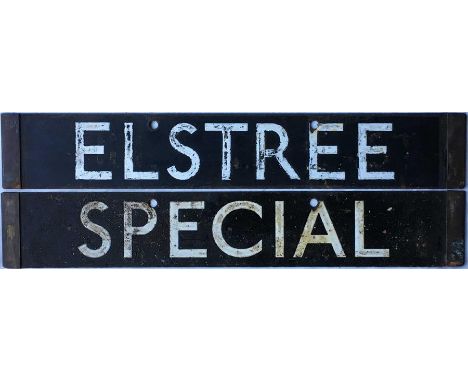 London Underground 1938-Tube Stock enamel CAB DESTINATION PLATE for Elstree (never used)/ Special on the Northern Line. A dou
