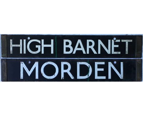 London Underground 1938-Tube Stock enamel CAB DESTINATION PLATE for High Barnet / Morden on the Northern Line. A double-sided