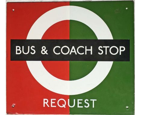 London Transport enamel BUS & COACH STOP FLAG ('Request'). A single-sided sign in a slightly smaller size than the full flags