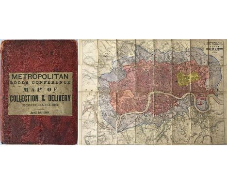 1869 Metropolitan Goods Conference MAP of Collection & Delivery Boundaries. A very detailed map of London showing the deliver