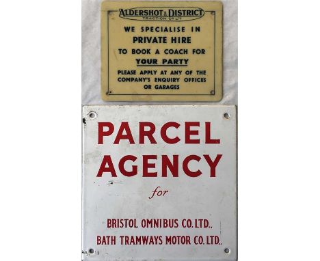Bristol Omnibus Co & Bath Tramways Motor Co ENAMEL SIGN 'Parcel Agency', c 1950s/60s, measuring 8" (20cm) square and in very 