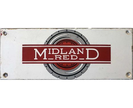 1940s/50s Midland Red timetable panel enamel HEADER PLATE with the company's traditional wheeled logo. Measures 9" x 3.5" (23