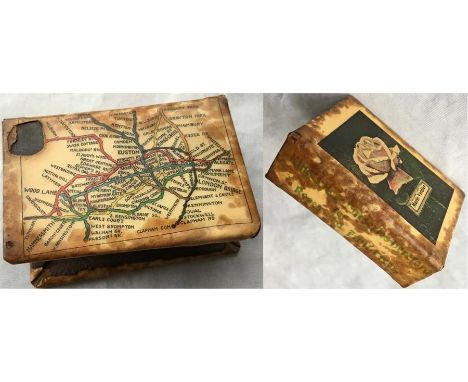 c1908 tin-plate MATCHBOX HOLDER featuring an UNDERGROUND MAP on one side similar to the style used by Johnson, Riddle on cont