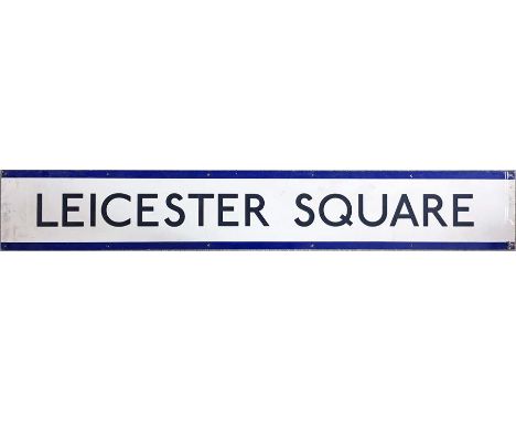 London Underground enamel PLATFORM FRIEZE PANEL from the Piccadilly Line platforms at Leicester Square station in London's th