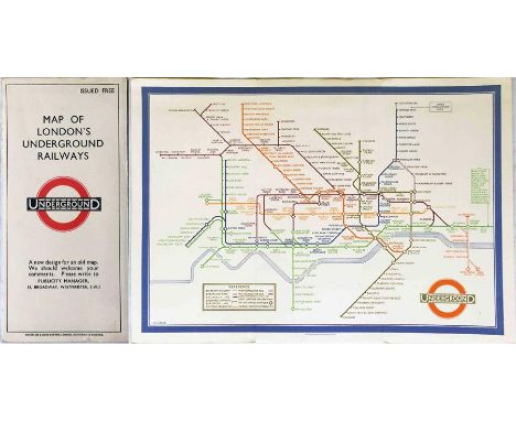 1933 first edition of the H.C. Beck London Underground diagrammatic card POCKET MAP with the famous cover slogan "A new desig