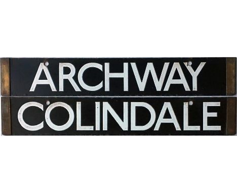 London Underground 1938-Tube Stock enamel CAB DESTINATION PLATE for Archway / Colindale on the Northern Line. A double-sided 