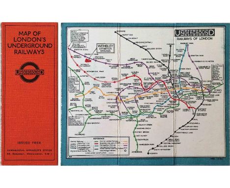 1925 London Underground linen-card POCKET MAP from the Stingemore-designed series of 1925-32. This is the first edition of th