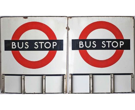 1950s/60s London Transport enamel BUS STOP FLAG, an E3 compulsory version with runners for 3 e-plates on each side. A traditi