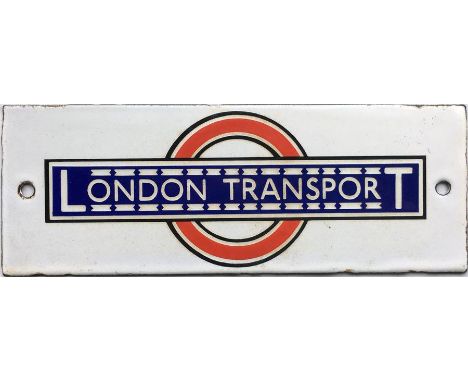 1930s London Transport bus stop timetable panel enamel HEADER PLATE in the pre-war style with over/underlining with diamond c