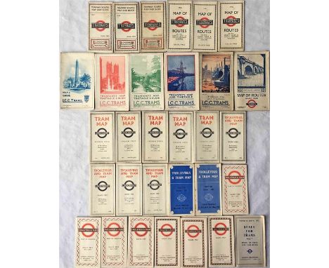 Quantity of Underground Group Tramways, LCC Tramways & London Transport Tram/Trolleybus & Tram POCKET MAPS dated from 1927-19