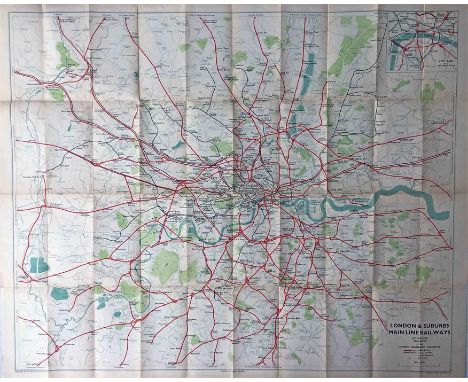1951 quad-royal POSTER MAP published by the Railway Executive 'London & Suburbs Main Line Railways & connecting Railways of t