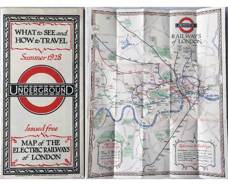 1928 London Underground MAP of the Electric Railways of London "What to see and how to travel". Summer 1928 edition, designed