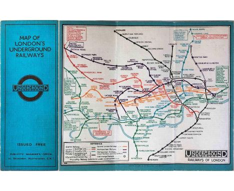 c1930 London Underground linen-card POCKET MAP from the Stingemore-designed series of 1925-32. This is one of the larger, sec