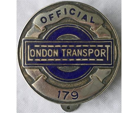 London Transport OFFICIAL'S PLATE with id number 179 from the first series of 1934. Made of nickel-sliver with enamel infills
