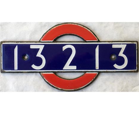 London Underground enamel STOCK-NUMBER PLATE from 1938 P-Stock Driving Motor Car 13213. These plates were affixed inside at e