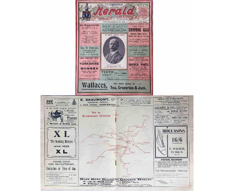 1908 Huddersfield Herald Official Illustrated TRAM GUIDE & MAP for week commencing July 6th. A 6-page publication with a Hudd