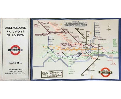 First-year H C Beck London Underground DIAGRAMMATIC CARD MAP. The undated edition with no print-code, issued c. August 1933. 