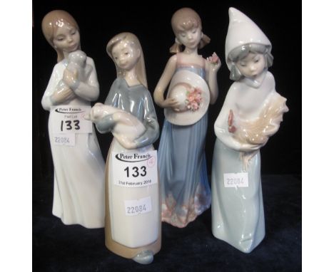 Three Lladro Spanish figurines of young girls, together with a Nao figurine of a girl. (4)(B.P. 24% incl. VAT)