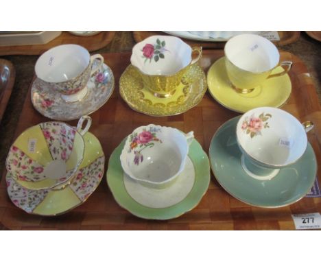 Six assorted floral and other cabinet cups and saucers to include: Royal Albert 'Gossamer'; Aynsley; Queen Anne etc. (6)(B.P.