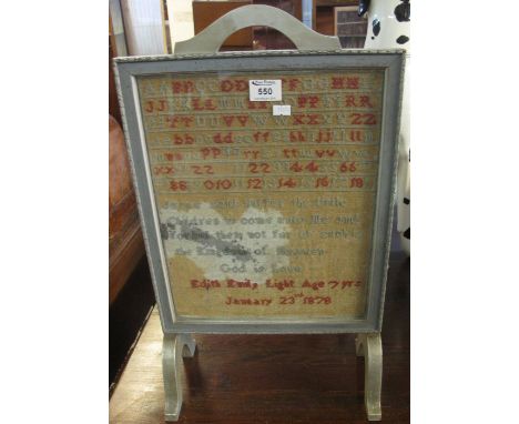 Small fire screen inset with a child's sampler: Edith Emily Light, aged 7 years, January 23rd, 1878.(B.P. 24% incl. VAT)