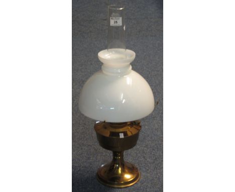 20th Century brass Aladdin oil lamp with opaque shade and clear funnel.(B.P. 24% incl. VAT)