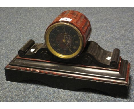 Late 19th Century slate and marble two train, drum head mantel clock.(B.P. 24% incl. VAT)