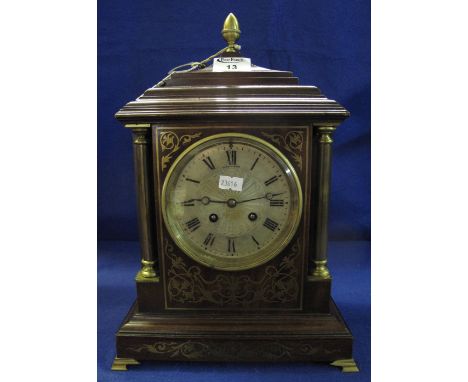 Mappin and Webb of London brass inlaid, mahogany two train mantel clock, the French movement marked: Fabrique de Paris, with 