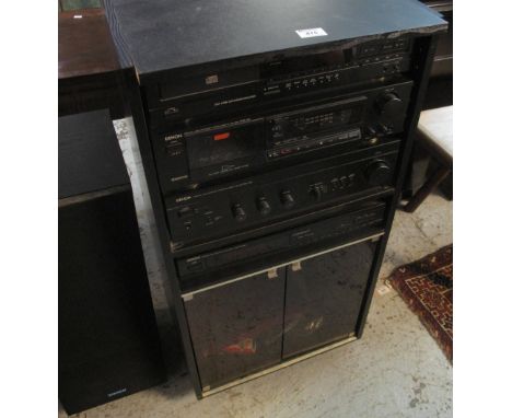 Denon Hifi cabinet with CD player, tape deck, amplifier and tuner with two speakers. (3)(B.P. 24% incl. VAT)