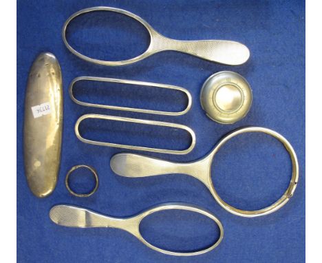 Bag of assorted, mainly silver items, to include: silver brush frames; mirror frame; plated pocket watch holder etc.(B.P. 24%