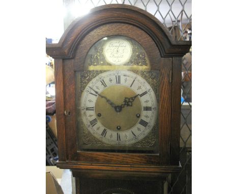 Early 20th Century oak three train grandmother clock with 'Tempus Fugit'.(B.P. 24% incl. VAT)