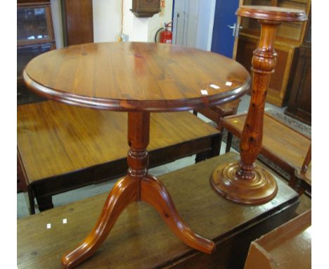 19th Century mahogany bidet on baluster turned legs, together with modern pine circular tripod table, together with a pine to