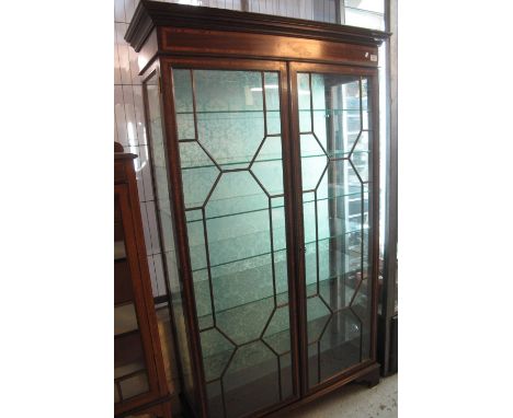 Large Edwardian, mahogany inlaid, astragal glazed, two door display cabinet on bracket feet.(B.P. 24% incl. VAT)