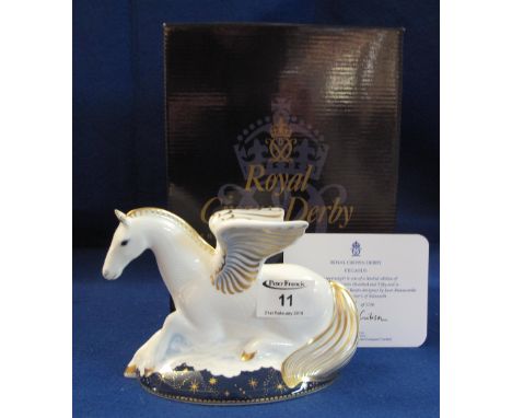 Royal Crown Derby bone china paperweight 'Pegasus', the first of a pair of mythical beasts exclusive to Govia's of Sidmouth, 