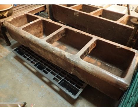 Very large glazed earthenware animal feeding trough with three feeding compartments and one with water  CONDITION REPORT: Ple