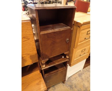 Two vintage bedside tables two drawer oak filing cabinet and a laundry box 