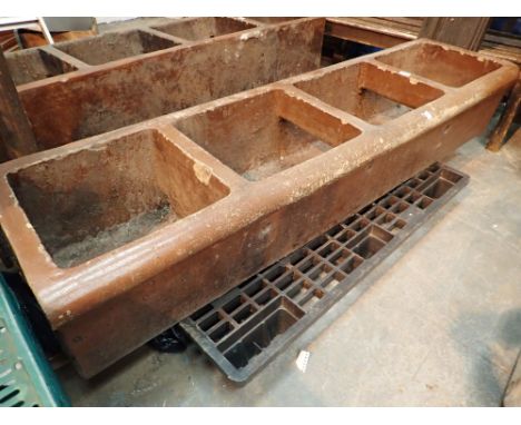 Very large glazed earthenware animal feeding trough with three feeding compartments and one with water ( OPTION ON NEXT LOT )